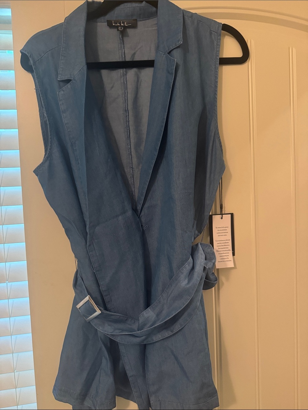 Nicole Miller Light Blue Sleeveless Tie-Waist Tunic Vest, L New